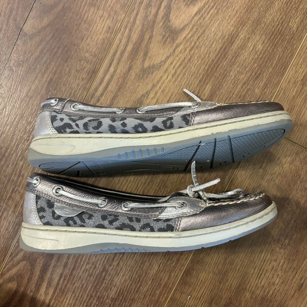 Sperry Top-Sider Angelfish Boat Shoe Silver Leopard Print Leather Women’s 6.5 - Picture 6 of 11